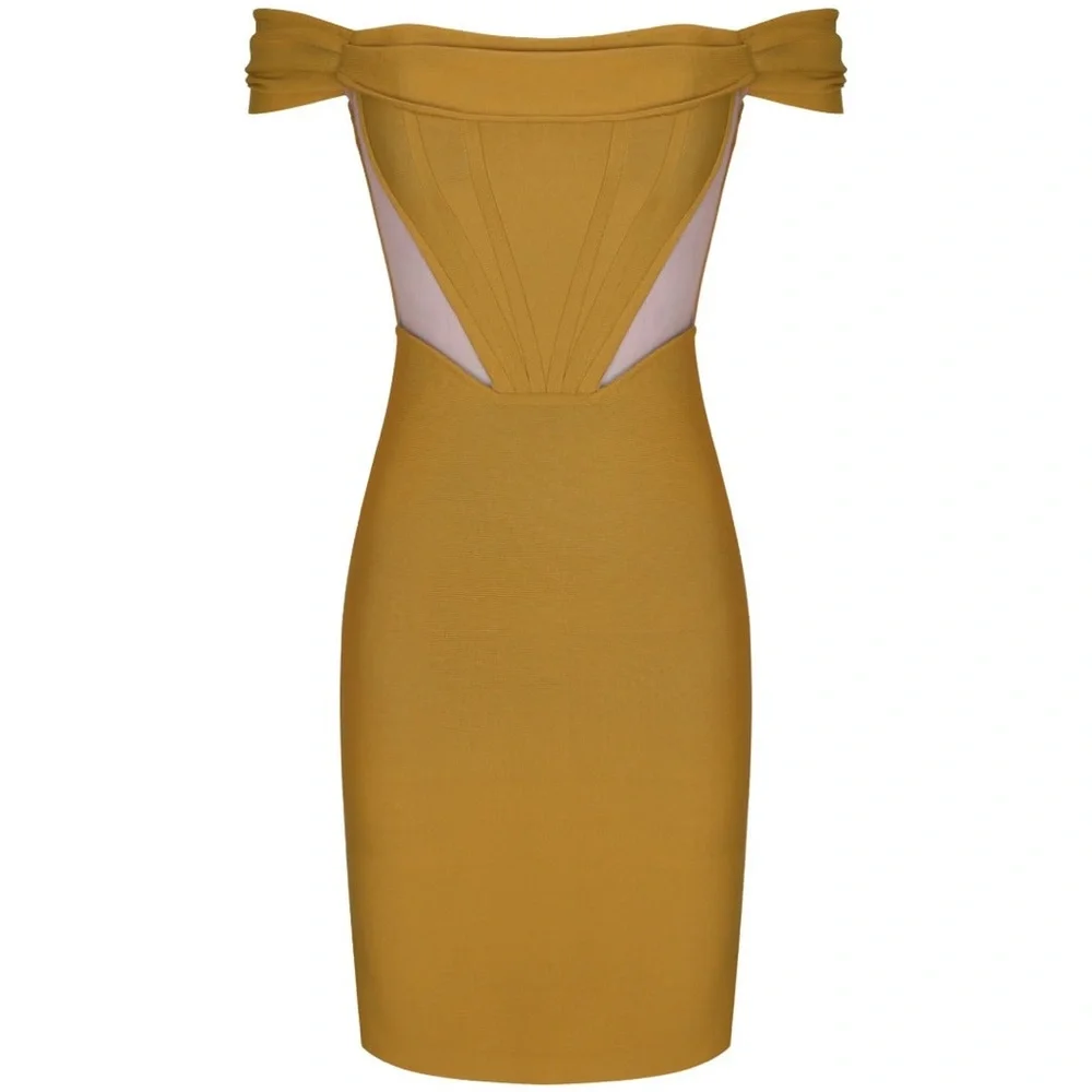 Elegant Backless Off-Shoulder Dress in Yellow - Picture 7 of 9